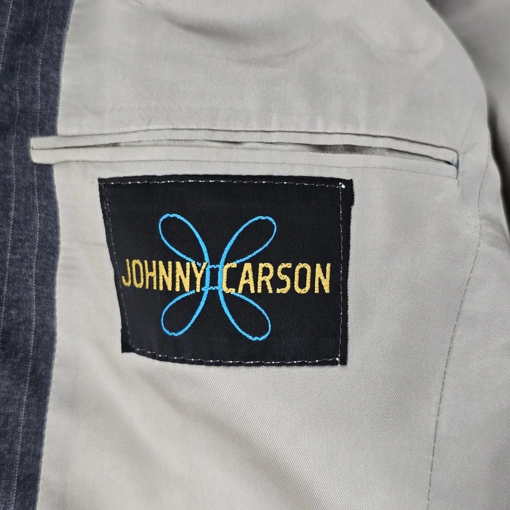 Johnny Carson 2-Piece Suit 40R 38 32 REG Gray Pinstripe Wool Blend USA Made